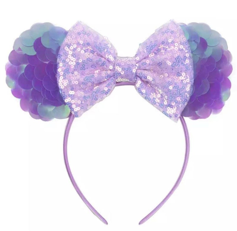 CLGIFT Ariel Minnie Ears,Pick your color, Little Mermaid Minnie Ears, Silver gold blue minnie ears, Rainbow Sparkle Mouse Ears,Classic Red Sequin Minnie Ears (Ariel) - Image 1